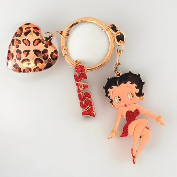 Betty Boop Sassy Key Ring Chain Bag Charm Leopard Gold Tone NWOT - Picture 2 of 8